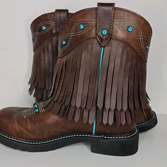 Justin Gypsy Brown Turquois Leather Cowgirl Boots Tassel Womens 9.5 L2932 Jewled - Picture 12 of 16